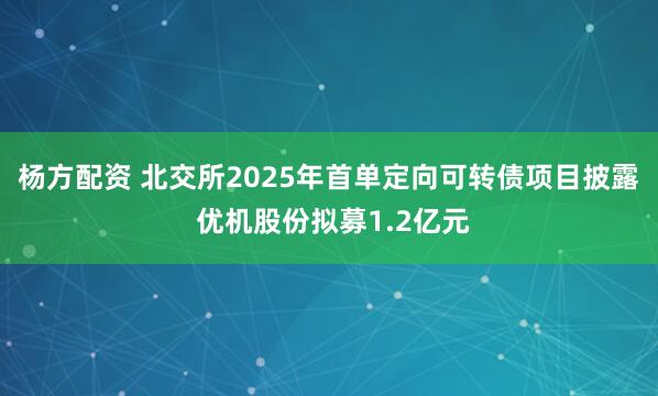 杨方配资 北交所2025年首单定向可转债项目披露 优机股份拟募1.2亿元